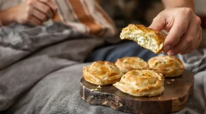 Bloß nicht krümeln: Diese Blätterteigtaschen mit Bärlauch-Frischkäse gelingen immer