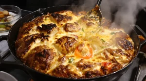 Ofen-Kartoffel-Gemüse-Auflauf mit knusprigem Brot-Topping und cremigem Kräuterrahm