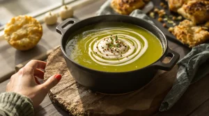 Rezept: Cremiges Bärlauch-Süppchen mit Knusperstangen, das im Frühling immer gelingt