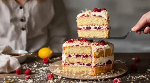 Rezept: Zitronenkuchen mit Frischkäse-Schokoladen-Creme und Himbeerkompott – so gelingt er